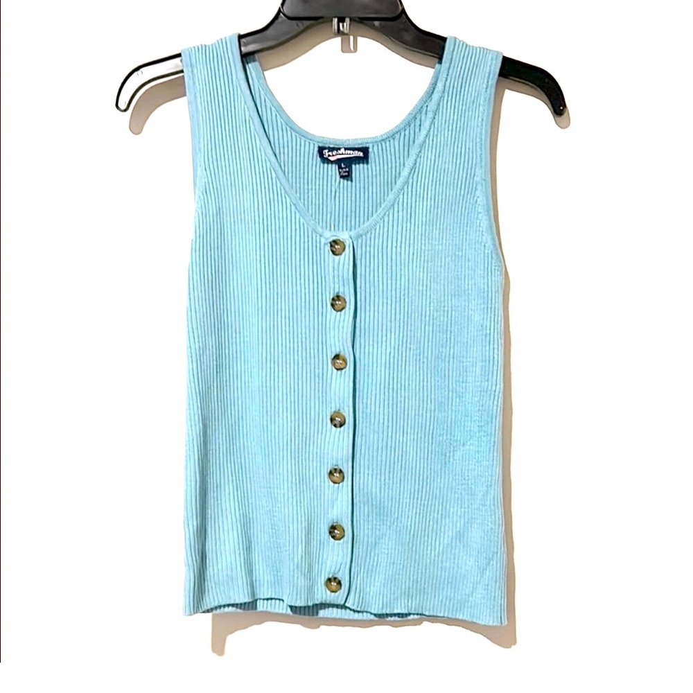 Freshman 1996 Women’s Size L Light Blue Ribbed Button Down Tank Top
